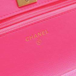 Pre Owned Chanel Classic Pink Leather Wallet on Chain