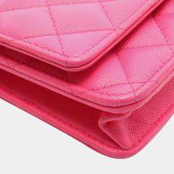 Pre Owned Chanel Classic Pink Leather Wallet on Chain