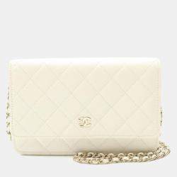Chanel Matelasse Chain Shoulder Bag Grained Calfskin White Ghw