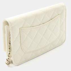 Pre Owned Chanel Classic White Leather Wallet on Chain