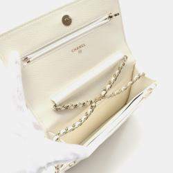 Pre Owned Chanel Classic White Leather Wallet on Chain