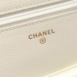 Pre Owned Chanel Classic White Leather Wallet on Chain