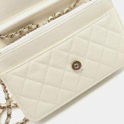Pre Owned Chanel Classic White Leather Wallet on Chain