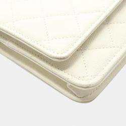 Pre Owned Chanel Classic White Leather Wallet on Chain