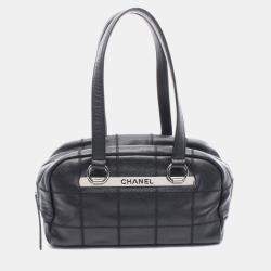 Chanel Chocolate Bar Shoulder Tote Bag Leather Grained Calfskin Black Shw
