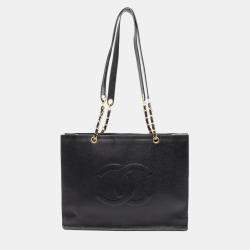 Chanel Coco Mark Chain Shoulder Tote Bag Calfskin Black Ghw Cc