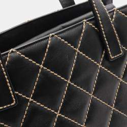 Pre Owned Chanel Wild Stitch Black Leather Tote Bag