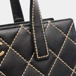 Pre Owned Chanel Wild Stitch Black Leather Tote Bag