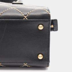 Pre Owned Chanel Wild Stitch Black Leather Tote Bag