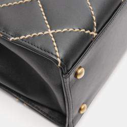 Pre Owned Chanel Wild Stitch Black Leather Tote Bag