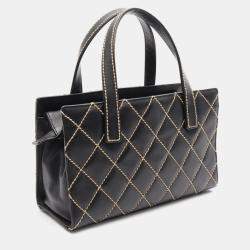 Pre Owned Chanel Wild Stitch Black Leather Tote Bag