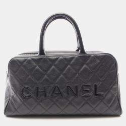 Chanel Matelasse Logo Tote Hand Bag Leather Black Shw Coco Cc