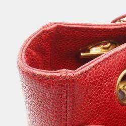 Pre Owned Chanel CC Red Leather Chain Shoulder Bag