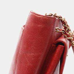 Pre Owned Chanel CC Red Leather Chain Shoulder Bag