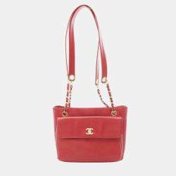 Pre Owned Chanel CC Red Leather Chain Shoulder Bag