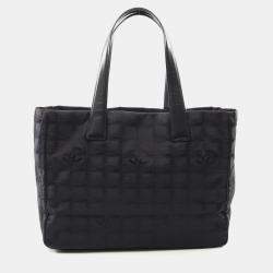 Chanel New Travel Line Mm Tote Bag Leather Nylon Canvas Black Ghw