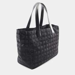 Chanel New Travel Line Mm Tote Bag Leather Nylon Canvas Black Ghw
