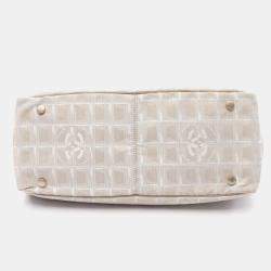 Pre Owned Chanel New Travel Line Mm Tote Handbag  Leather Nylon Canvas Pink Ghw