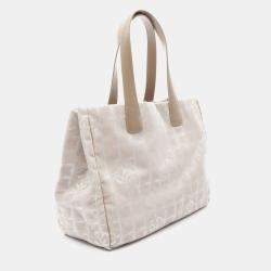 Pre Owned Chanel New Travel Line Mm Tote Handbag  Leather Nylon Canvas Pink Ghw