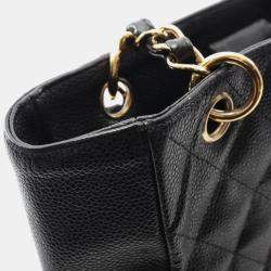 Pre Owned Chanel PST Black Leather Chain Tote Bag