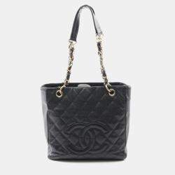 Pre Owned Chanel PST Black Leather Chain Tote Bag