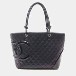 Chanel Cambon Line Large Tote Bag  Lambskin Patent Leather Bk Shw Cc