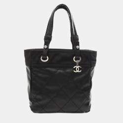 Chanel Paris Biarritz Pm Tote Bag  Canvas Leather Black Shw Cc