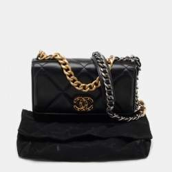 Pre Owned Chanel Black Quilted Leather 19 Flap Wallet on Chain