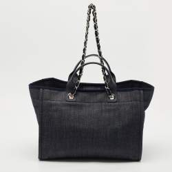 Pre Owned Chanel Navy Blue Denim Large Deauville Shopper Tote