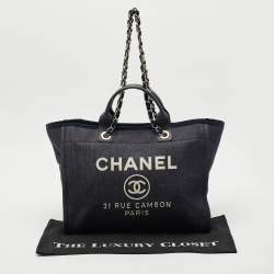 Pre Owned Chanel Navy Blue Denim Large Deauville Shopper Tote
