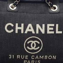 Pre Owned Chanel Navy Blue Denim Large Deauville Shopper Tote