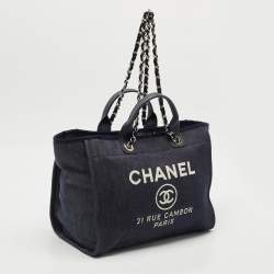 Pre Owned Chanel Navy Blue Denim Large Deauville Shopper Tote