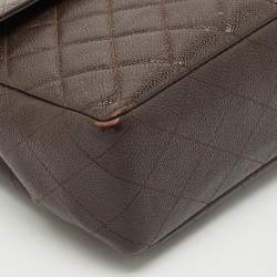 Pre Owned Chanel Dark Brown Quilted Caviar Leather Jumbo Vintage Classic Flap Bag