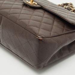 Pre Owned Chanel Dark Brown Quilted Caviar Leather Jumbo Vintage Classic Flap Bag