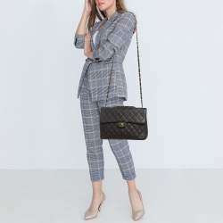 Pre Owned Chanel Dark Brown Quilted Caviar Leather Jumbo Vintage Classic Flap Bag