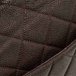 Pre Owned Chanel Dark Brown Quilted Caviar Leather Jumbo Vintage Classic Flap Bag