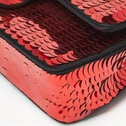 Pre Owned Chanel Red Sequin Satin Medium Paris-Shanghai Classic Double Flap Bag