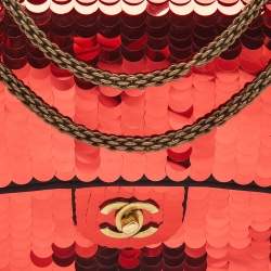 Pre Owned Chanel Red Sequin Satin Medium Paris-Shanghai Classic Double Flap Bag