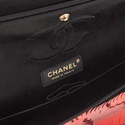 Pre Owned Chanel Red Sequin Satin Medium Paris-Shanghai Classic Double Flap Bag