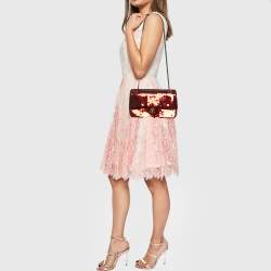 Pre Owned Chanel Red Sequin Satin Medium Paris-Shanghai Classic Double Flap Bag