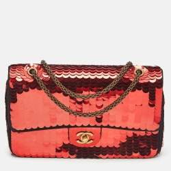 Chanel Red Sequin Satin Medium Paris-Shanghai Classic Double Flap Bag