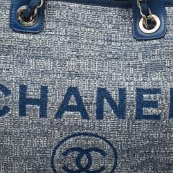 Pre Owned Chanel Blue Tweed Large Deauville Shopper Tote