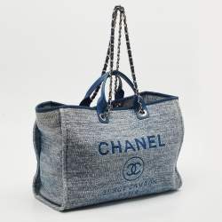 Pre Owned Chanel Blue Tweed Large Deauville Shopper Tote