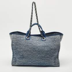 Pre Owned Chanel Blue Tweed Large Deauville Shopper Tote