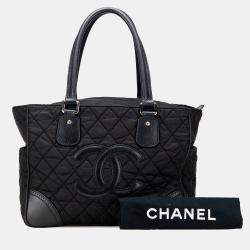 Pre Owned Chanel Black Paris New York Quilted Nylon Tote