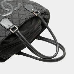 Pre Owned Chanel Black Paris New York Quilted Nylon Tote