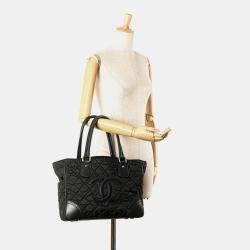 Pre Owned Chanel Black Paris New York Quilted Nylon Tote