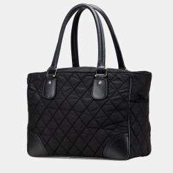 Pre Owned Chanel Black Paris New York Quilted Nylon Tote