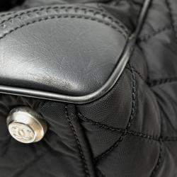 Pre Owned Chanel Black Paris New York Quilted Nylon Tote