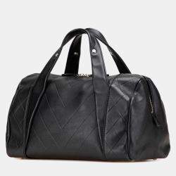 Pre Owned Chanel Black CC Chevron Quilted Lambskin Boston